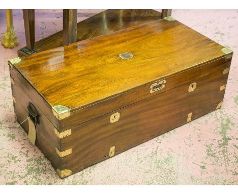 TRUNK, 19th century camphorwood and brass bound with rising lid and carrying handles, 98cm W x 35cm H x 49cm D.