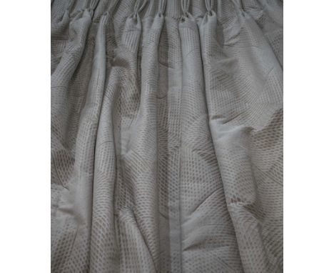 CURTAINS, three pairs, silk taupe each line and interlined each 267cm drop x 133cm gathered 300cm ungathered. (6)