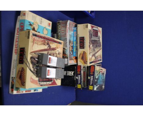 A COLLECTION OF VINTAGE BOARD GAMES, to include Star Wars, Battleships, a Star Trek talking alarm clock etc
