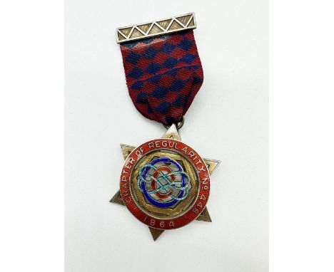 A stunning masonic medal from 1864, enameled, chapter of regularity No 448, hallmarked, makers mark T K +S