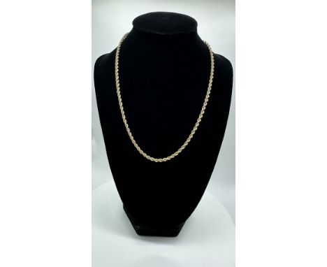 A 9ct yellow gold hollow rope chain, 18 inches long, hallmarked, approx weight 4.1 grams