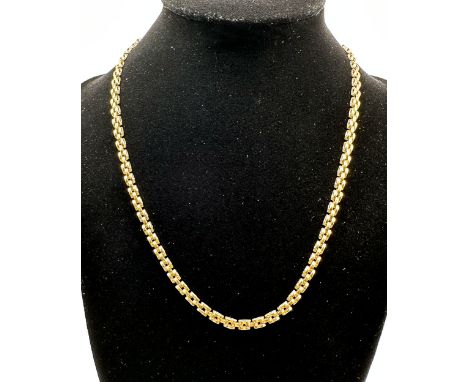 A 9ct yellow gold fancynecklace with very nice large trigger, links are solid, approx weight 19.2 grams, length 18 inches