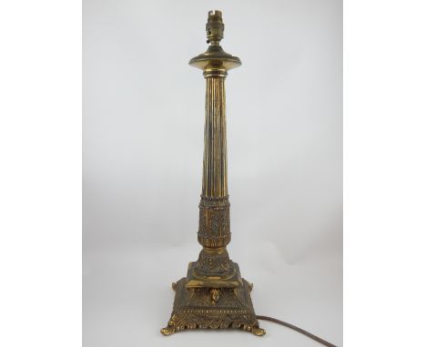 Victorian style cast brass table lamp with acanthus fluted column.