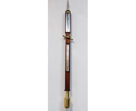 A reproduction mahogany and brass mounted ships barometer, by Comitti & Sons, the signed silvered register calibrated in baro