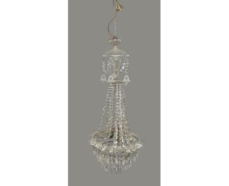 A cut glass five light chandelier, 20th century, with with baluster stem above glass drops and floral motifs, approx. 82cm hi