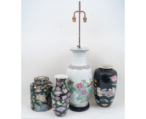 A group of Chinese porcelain, 20th century, to include: a large baluster vase converted to a lamp base, decorated to the body