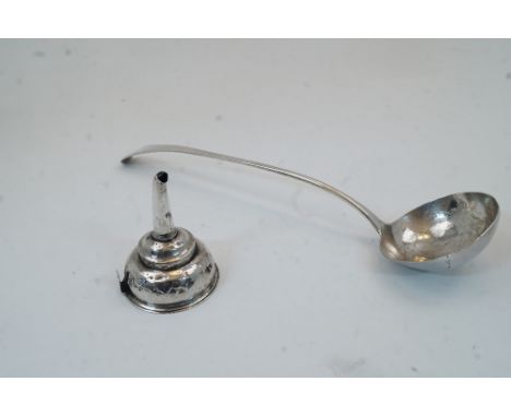 A George III silver ladle, London, c.1780, possibly Thomas Northcote, Old English pattern, 36cm long; together with a silver 