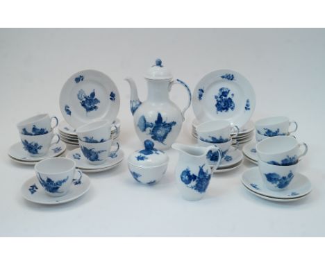 A Royal Copenhagen blue and white coffee service, second quarter 20th century, blue wave underglaze and green printed factory