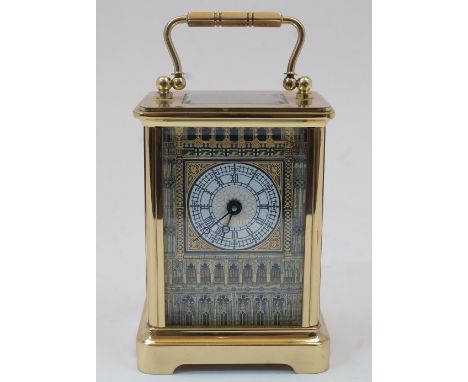 A Halcyon Days limited edition 'The Big Ben Millennium Clock' gilt-brass carriage timepiece, the corniche case with swing han