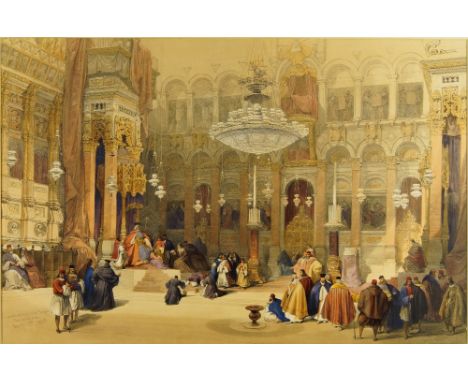 After David Roberts, British 1796-1864-Church of the Holy Sepulchre (Jerusalem): InteriorColoured lithograph by Louis Haghe, 