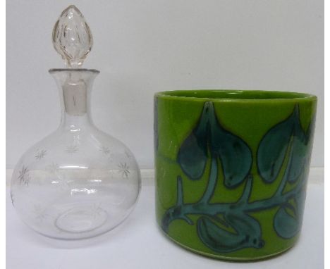 A Poole jardiniere and a glass decanter, stopper a/f