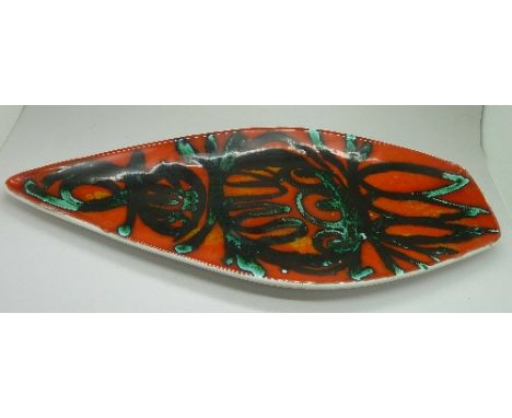 A Poole Delphis spear form dish, length 43cm