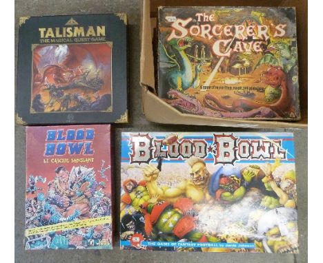 A box of role playing War Games including Blood Bowl, Talisman, The Sorcerers Cave and Ascension