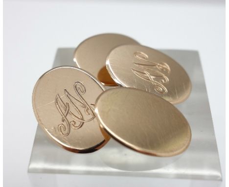 A pair of 9ct gold cufflinks, initialled AN, weight 5.5g