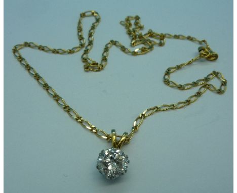 An 18ct gold and diamond pendant and chain, 1.4ct approximate diamond weight, total weight 3.9g