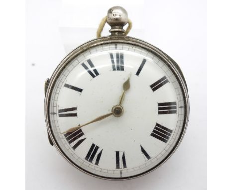 A silver cased fusee pocket watch, lacking bow, London 1874