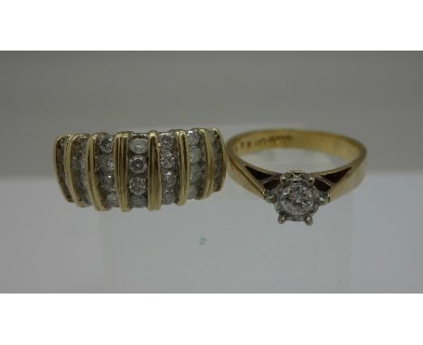 An 18ct gold and diamond solitaire ring and a yellow metal and diamond ring, shank a/f, total weight 8.1g, sizes L and N
