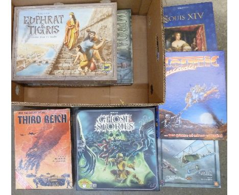 A box of role playing war games, including Ghost Stories, Third Reich, Wings of War, etc.