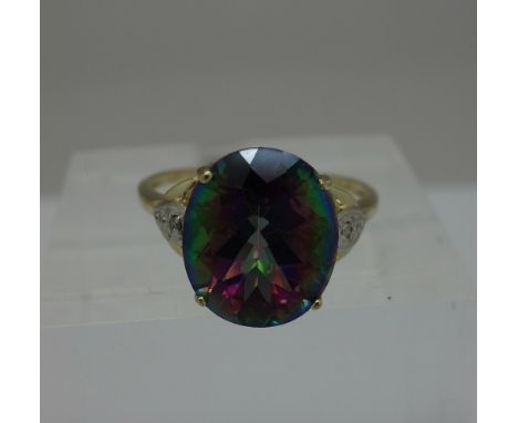 A 9ct gold, mystic topaz and diamond ring, weight 2.1g, size N