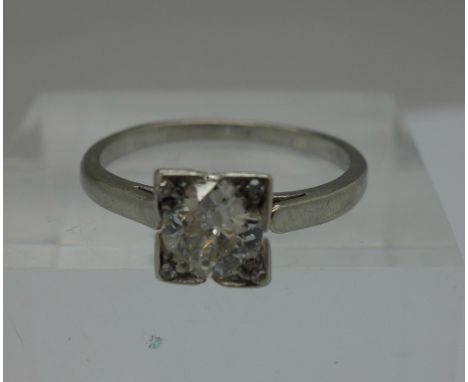A white metal set diamond solitaire ring, approximately 0.5ct diamond weight, weight 3.6g, size M