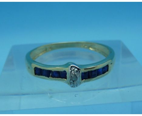 A 9ct gold, sapphire and diamond ring, weight 1.2g, size N