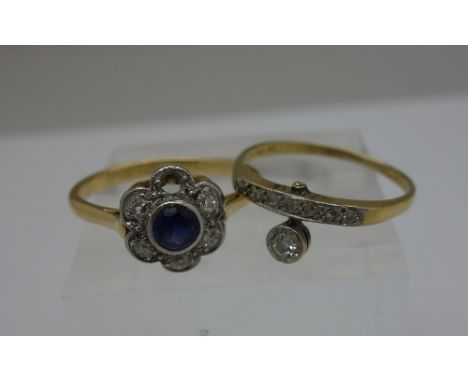 Two 18ct gold and diamond rings, both a/f, weight 4.4g, sizes M and N
