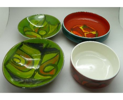 Two Poole Aegean bowls and two Poole Delphis bowls