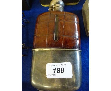 Allen strand white metal and leather hip flask