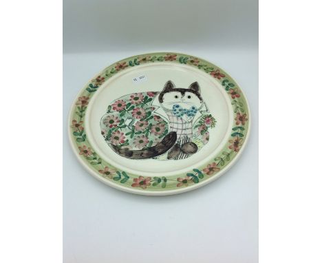 Joan de Bethal ceramic cat plate hand made and hand painted, 1990's , cinque ports pottery