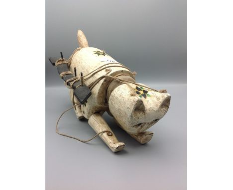Vintage wooden cat puppet, 35cm long