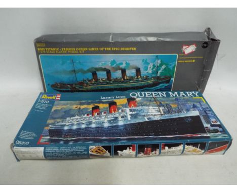 Revell - a Revell Queen Mary luxury liner kit 1.570 scale and a further Revell RMS Titanic kit 