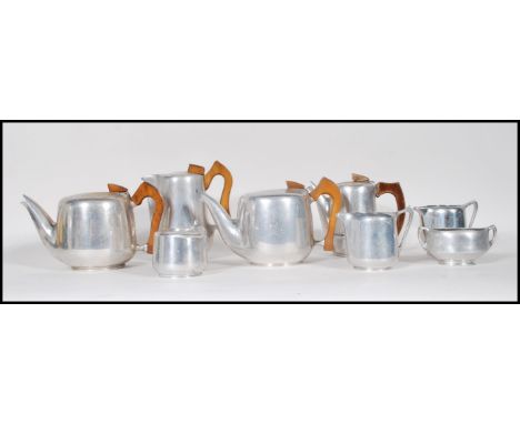 Two set of vintage stainless steel&nbsp;picquot ware tea sets to include to include two tea pot, hot water jugs, creamer jugs