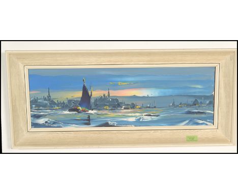 George R Deakins - Panoramic coastal scene with yachts, impasto oil on board picture painting, signed and dated 72, framed wi