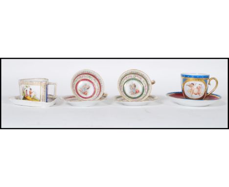 A collection of 19th Century Austrian porcelain bone china cabinet cups and saucers comprising an early 19th Century Dresden 