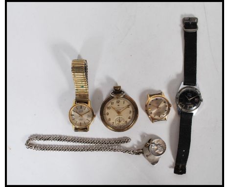 A group of three vintage 20th Century gents wrist watches to include a Services black faced calendar 17 Jewel wind up watch o