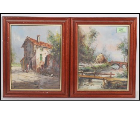 A Brioschi - a pair of 20th century oil on canvas paintings of country scenes, the first being of a river, the other of a cou