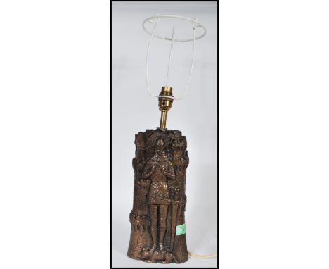 A vintage 20th Century stylized bronzed table lamp modelled as a Norman Knight / Knight Templar standing in full armour with 