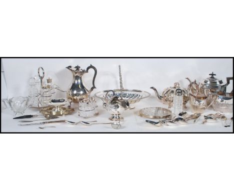 A large collection of assorted antique &amp; vintage silver plate items to include; a part Walker &amp; Hall service, a charm