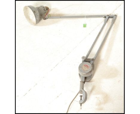 A 1940's Industrial enamelled metal anglepoise desk lamp by Admel ' Fingalite '. The lamp with pendant shade and original lab