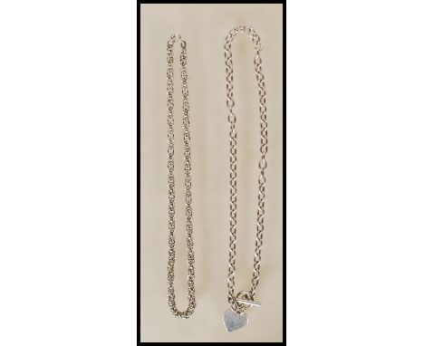 A stamped 925 silver fancy link chain having a spring ring clasp (measures 16 inches) together with a stamped 925 silver neck