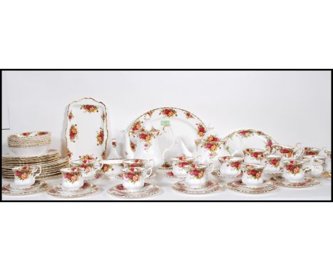 An extensive Royal Albert Old Country Roses tea service / dinner service having a white ground with red rose floral sprays an