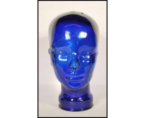 A 20th century art deco style moulded pressed glass phrenology type head - shop display stand / millinery&nbsp;mannequin head