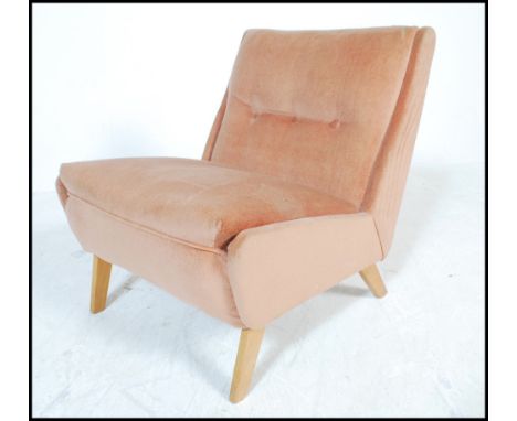 Ernest Race - Race Furniture - Heals - ' Woodpecker '&nbsp;&nbsp;bedroom chair / cocktail chair, upholstered in a pink chintz