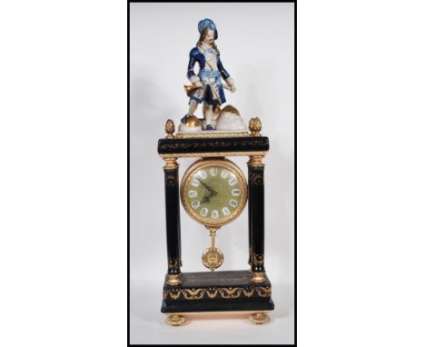 A 20th Century ceramic clock surround fitted with a Mercedes mechanical clock, the clock in the form of a lady on horseback j