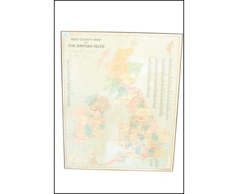 A large vintage mid 20th Century school map of The New Counties Of The British Isles set to board. Measures: 91cm high x 73cm