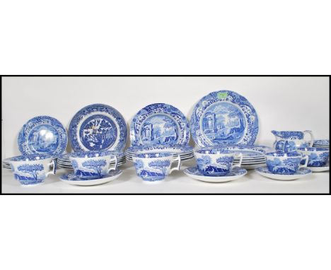 A quantity of 20th Century blue and white printed Spode Italian pattern china wares comprising of tea cups, saucers, side pla