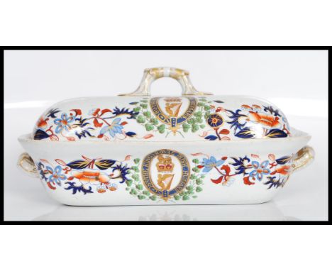 A 19th Century Victorian Spode tureen having hand painted Imari decoration to the sides bearing the crest of 8th The King's R