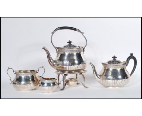 A 19th Century Victorian silver plated four piece tea service, by Martin, Hall &amp; Co of Sheffield, circa 1860, of&nbsp; bu