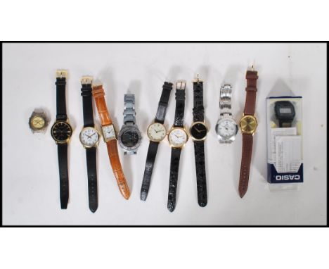 A collection of eleven / 11 gents Quartz movement wrist watches, most appear to be working to include Timex x 2, Citizen, Sek