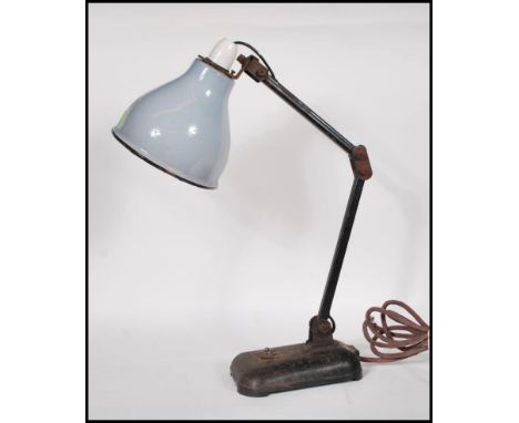 Memlite- An original vintage circa 1940's industrial factory anglepoise desk lamp having an adjustable arm with flick switch 